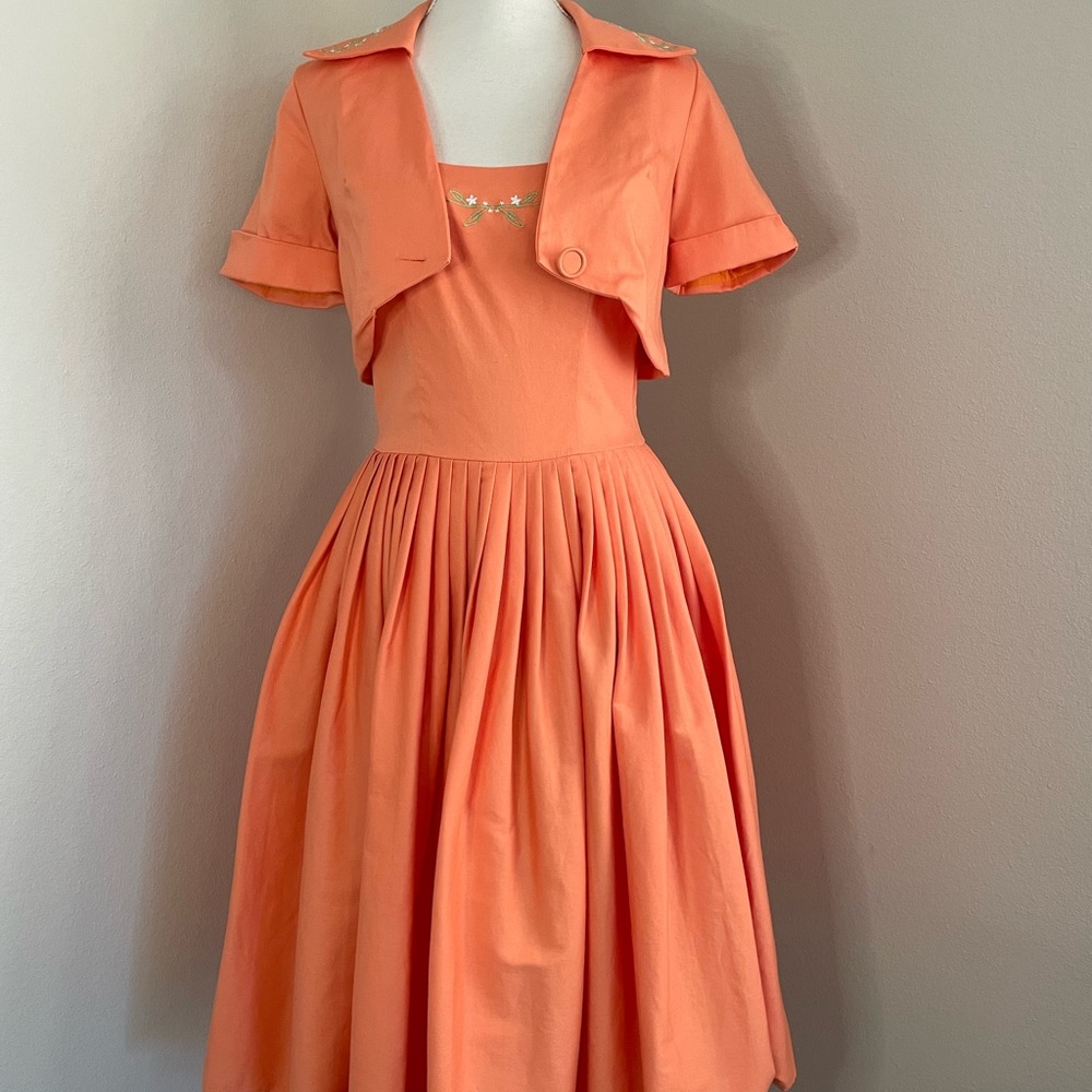 Tatyana Orange Midi Dress with Bolero